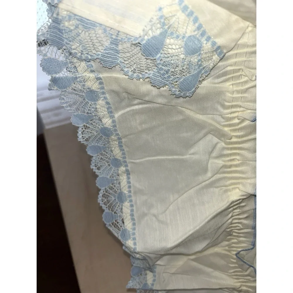 Vtg Cottage Curtain Valance New Ruffles Blue Lace Topper 68